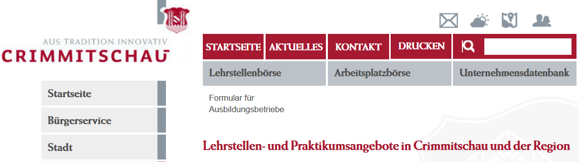 Online-Angebot der Stadt Crimmitschau