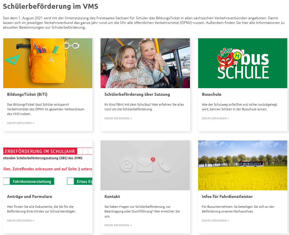 Webseite des VMS zur Schüler-Beförderung